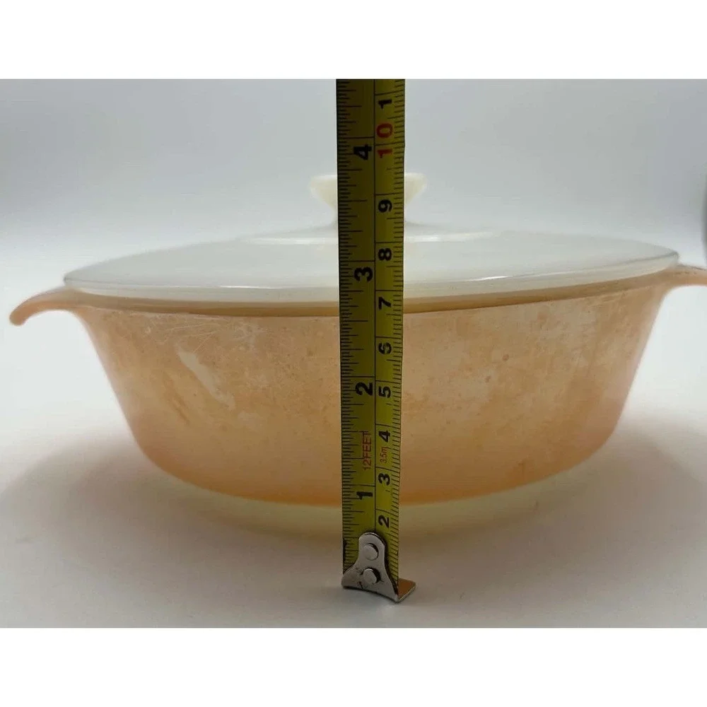Vintage Anchor Hocking Fire King Peach Luster Casserole Dish & Milk Glass Lid